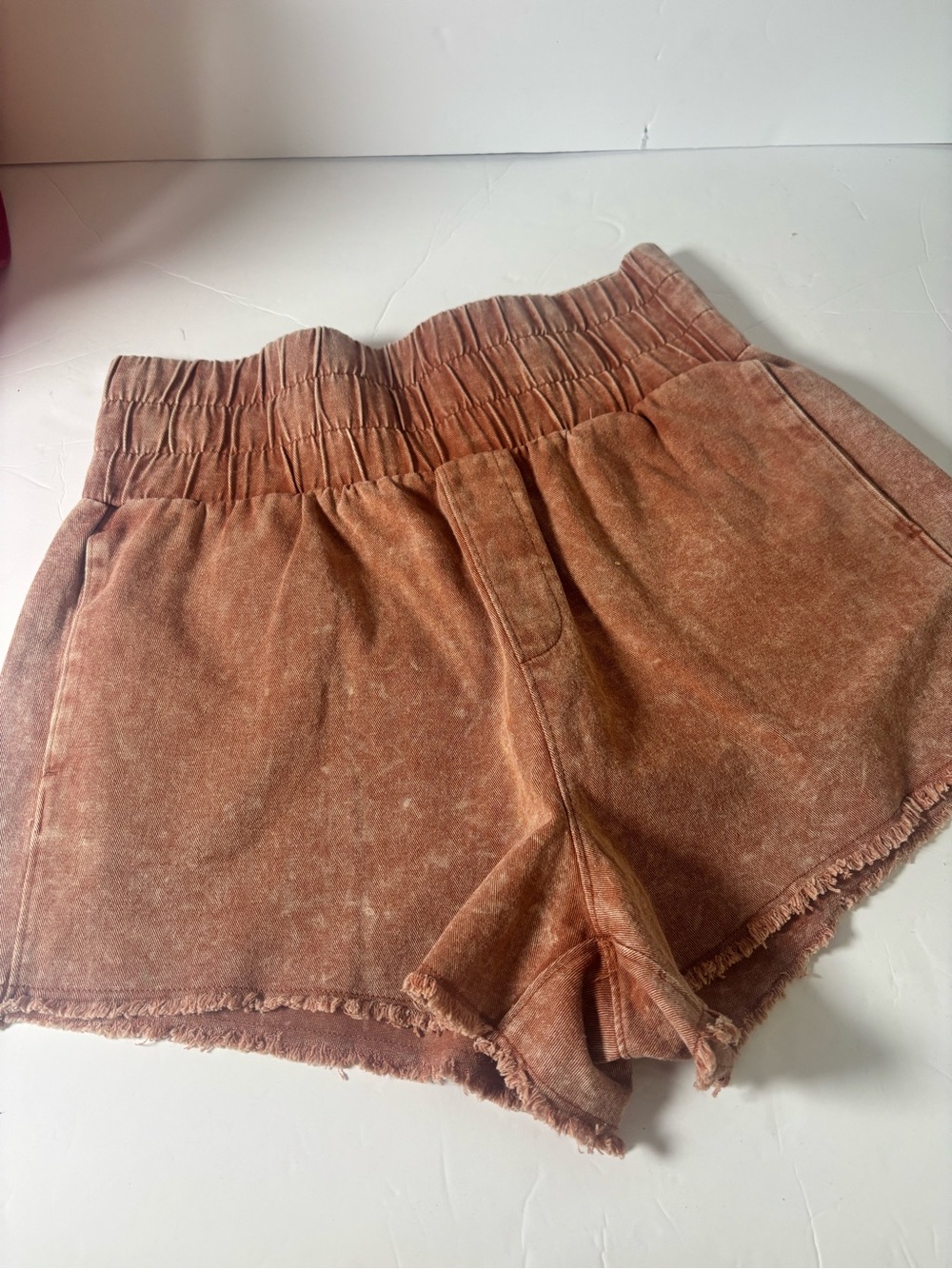 High-Waist Smocked Rust Brown Casual Shorts